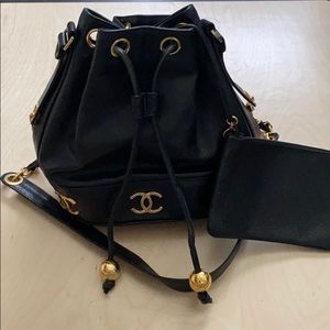 Authentic Chanel Caviar Black Leather Bucket Bag